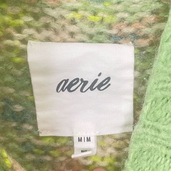 Aerie Green Oversized Mock Neck Fluffy Yarn Sweater Medium - Picture 8 of 9